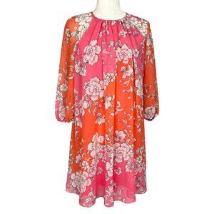 Vince Camuto Womens Floral Chiffon Shift Dress Pink Orange Flowy size 2